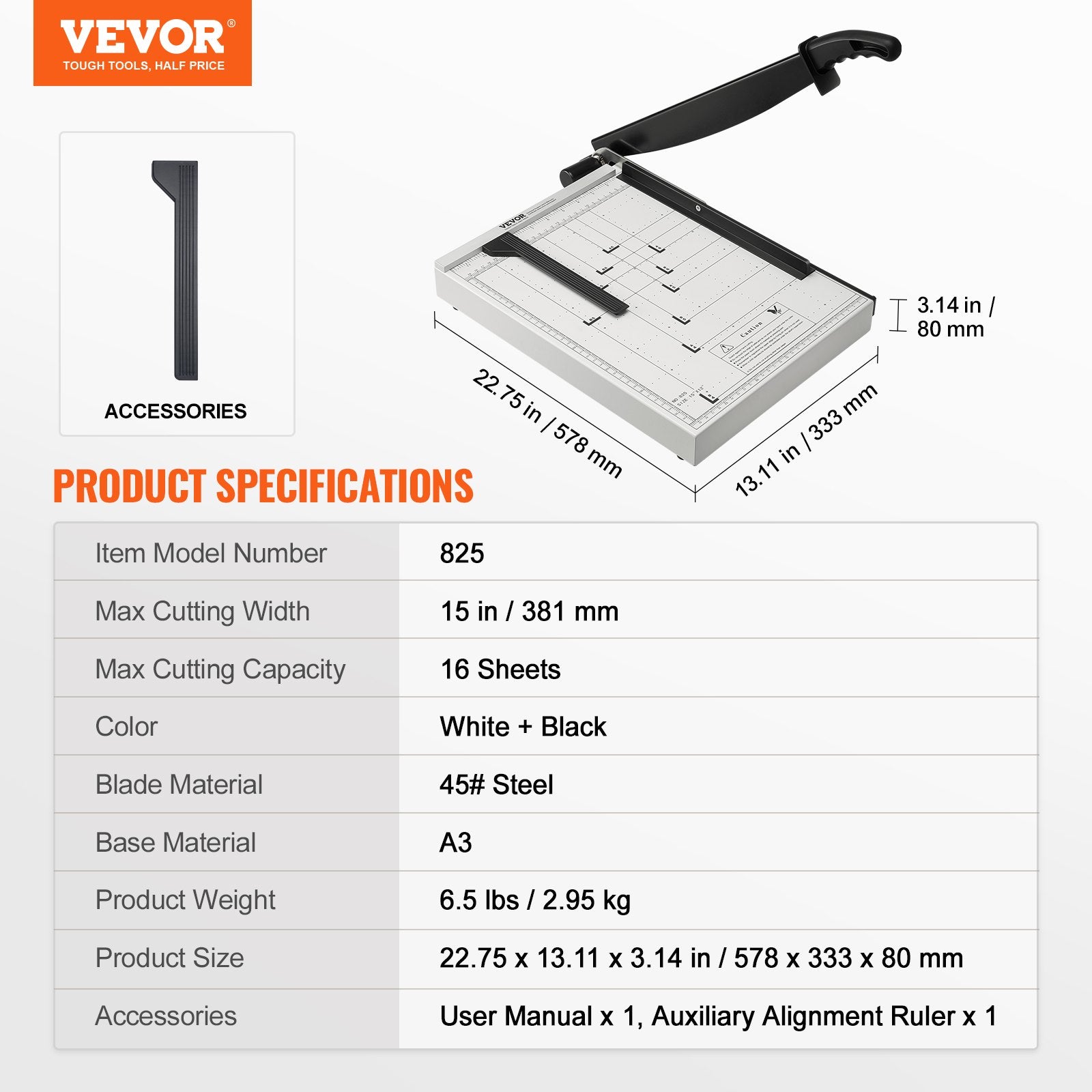 Paper Cutter, Guillotine Trimmer, 381 mm Cut Length, 16 Sheets Capacity, Heavy Duty Guillotine Paper Cutter with Guard Rail/Blade Lock for Cardstock/Cardboard, Paper Trimmer for Home Office - Image 7
