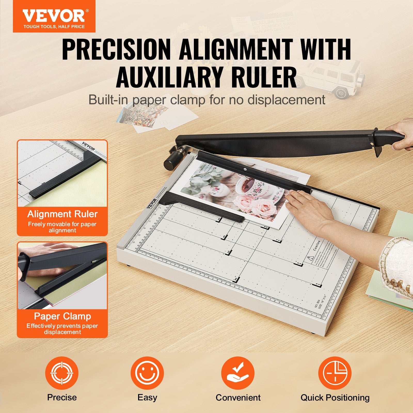 Paper Cutter, Guillotine Trimmer, 457 mm Cut Length, 20 Sheets Capacity, Heavy Duty Guillotine Paper Cutter with Guard Rail/Blade Lock for Cardstock/Cardboard, Paper Trimmer for Home Office - Image 2
