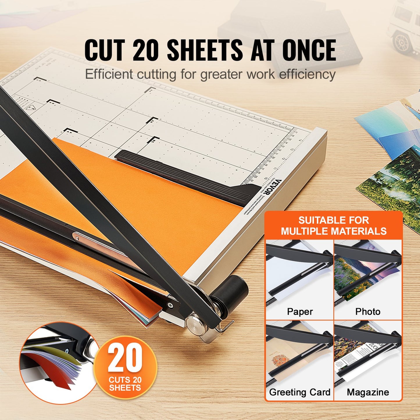 Paper Cutter, Guillotine Trimmer, 457 mm Cut Length, 20 Sheets Capacity, Heavy Duty Guillotine Paper Cutter with Guard Rail/Blade Lock for Cardstock/Cardboard, Paper Trimmer for Home Office - Image 3