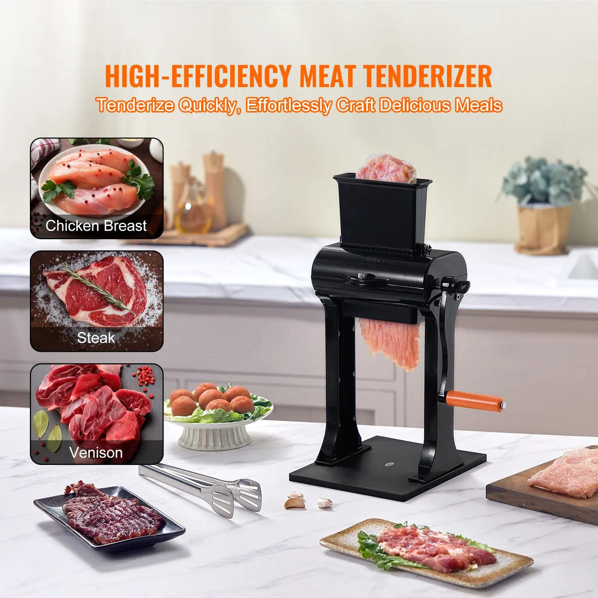 Commercial Meat Tenderizer, Heavy Duty Stainless Steel Meat Tenderizer Machine, Quick and Easy Manual Operation Kitchen Tool, 148mm Feed Port for Beef, Turkey, Chicken, Pork, Steak, and Fish - Image 2