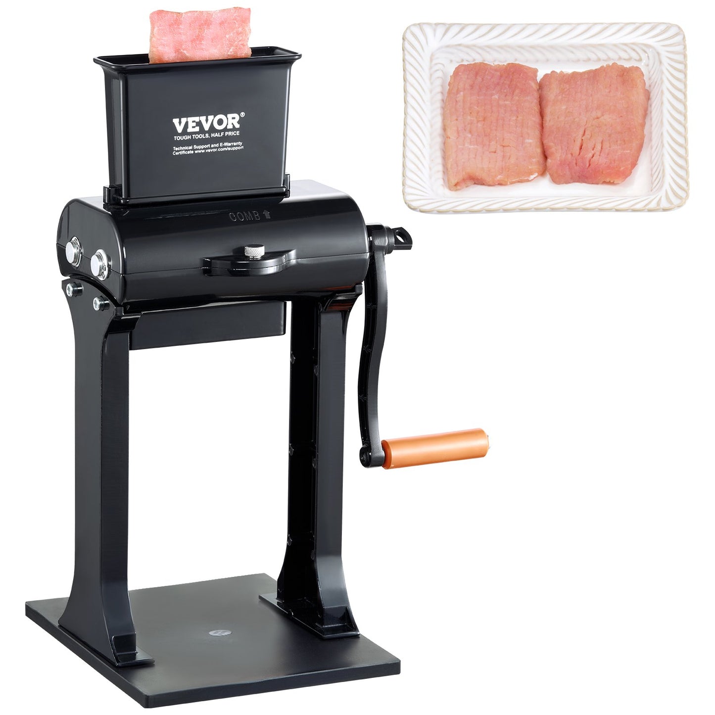 Commercial Meat Tenderizer, Heavy Duty Stainless Steel Meat Tenderizer Machine, Quick and Easy Manual Operation Kitchen Tool, 148mm Feed Port for Beef, Turkey, Chicken, Pork, Steak, and Fish