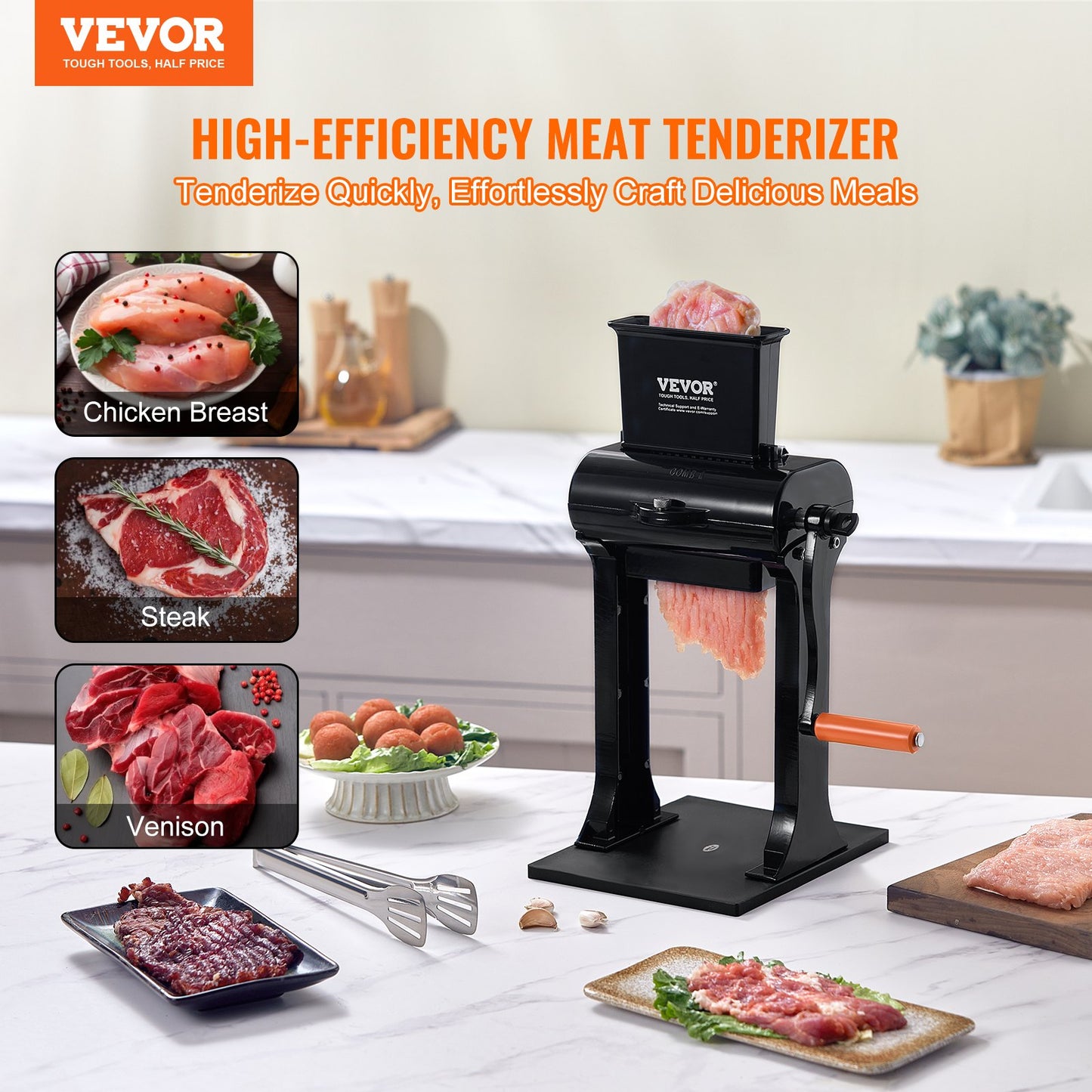 Commercial Meat Tenderizer, Heavy Duty Stainless Steel Meat Tenderizer Machine, Quick and Easy Manual Operation Kitchen Tool, 148mm Feed Port for Beef, Turkey, Chicken, Pork, Steak, and Fish - Image 2