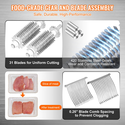 Commercial Meat Tenderizer, Heavy Duty Stainless Steel Meat Tenderizer Machine, Quick and Easy Manual Operation Kitchen Tool, 148mm Feed Port for Beef, Turkey, Chicken, Pork, Steak, and Fish - Image 3