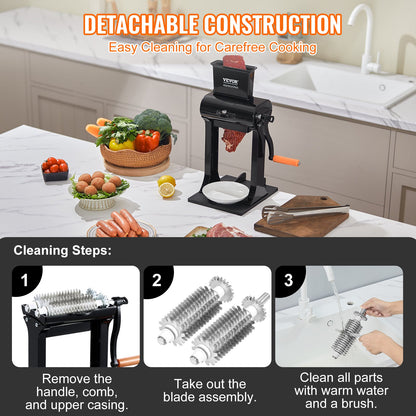 Commercial Meat Tenderizer, Heavy Duty Stainless Steel Meat Tenderizer Machine, Quick and Easy Manual Operation Kitchen Tool, 148mm Feed Port for Beef, Turkey, Chicken, Pork, Steak, and Fish - Image 4