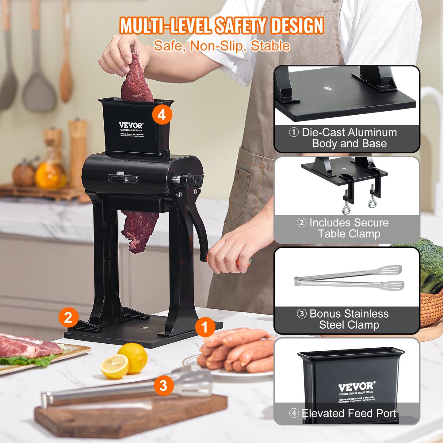 Commercial Meat Tenderizer, Heavy Duty Stainless Steel Meat Tenderizer Machine, Quick and Easy Manual Operation Kitchen Tool, 148mm Feed Port for Beef, Turkey, Chicken, Pork, Steak, and Fish - Image 5