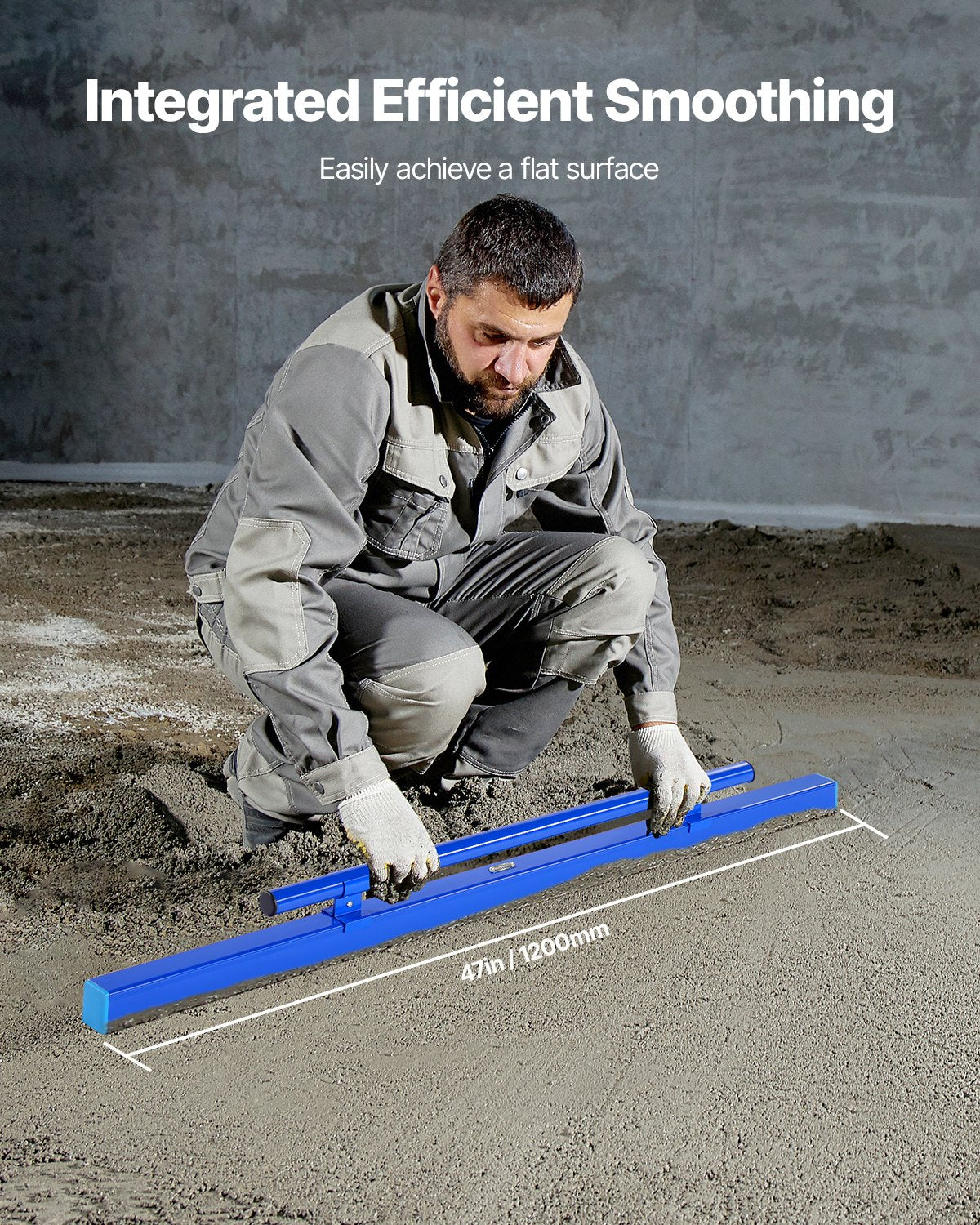 Concrete Screed, 120.5 cm Screed with Level Vial, Easy Cleanup & End Cap Design, Aluminum Lightweight & Reversable Handle for Leveling Floors, Small-Scale Construction and Home Renovation - Image 2