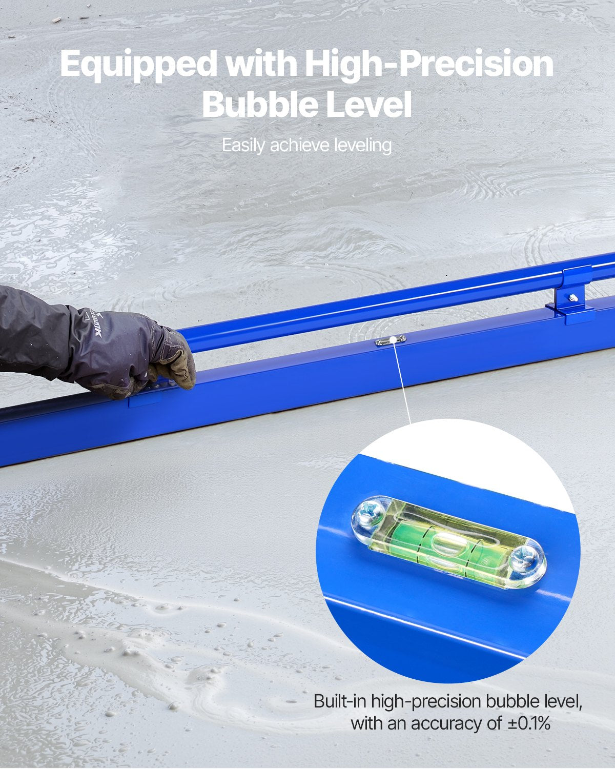Concrete Screed, 120.5 cm Screed with Level Vial, Easy Cleanup & End Cap Design, Aluminum Lightweight & Reversable Handle for Leveling Floors, Small-Scale Construction and Home Renovation - Image 3