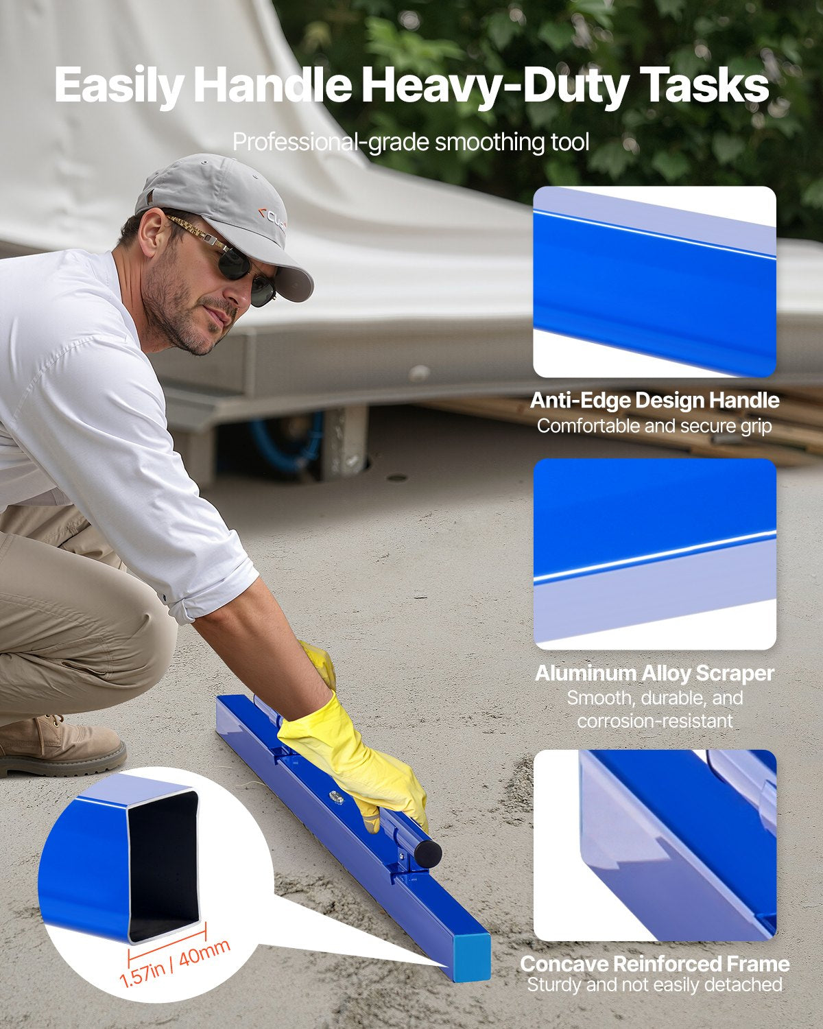 Concrete Screed, 120.5 cm Screed with Level Vial, Easy Cleanup & End Cap Design, Aluminum Lightweight & Reversable Handle for Leveling Floors, Small-Scale Construction and Home Renovation - Image 4