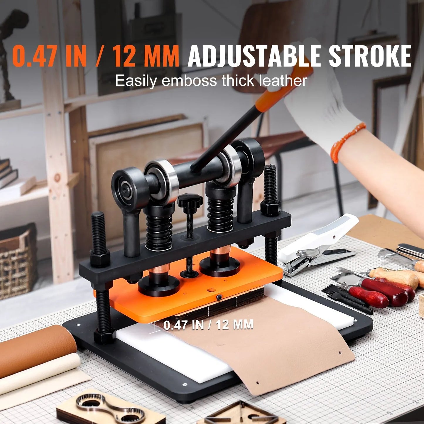 Leather Cutting Machine, 11 x 5.5 in Embossing Plate Manual Die Cutter, 0.47 in Pressure Stroke Leather Embossing Machine, Dual Guide Shafts Die Cut Machine for Various of Materials - Image 6