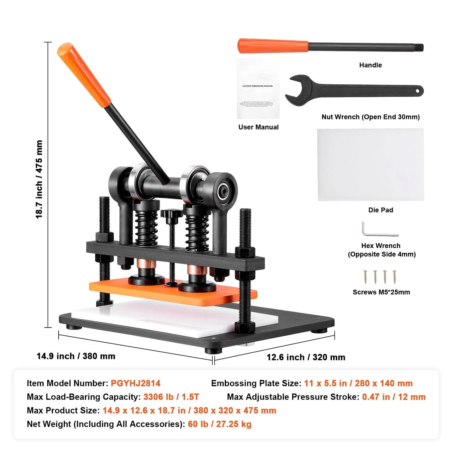 Leather Cutting Machine, 11 x 5.5 in Embossing Plate Manual Die Cutter, 0.47 in Pressure Stroke Leather Embossing Machine, Dual Guide Shafts Die Cut Machine for Various of Materials - Image 7