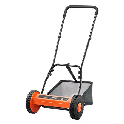 40cm Push Reel Lawn Mower 5-Blade Adjustable Height Grass Catcher 2-Wheel