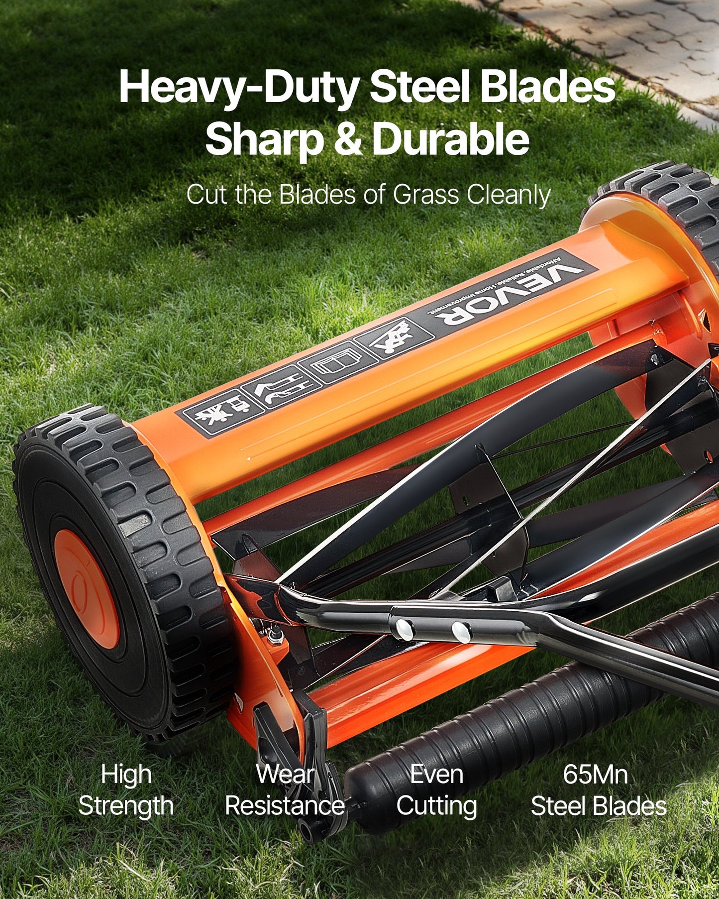 40cm Push Reel Lawn Mower 5-Blade Adjustable Height Grass Catcher 2-Wheel - Image 3