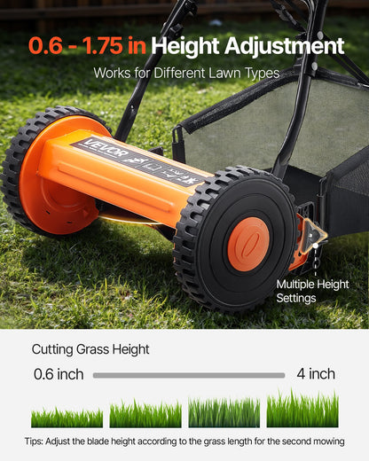 40cm Push Reel Lawn Mower 5-Blade Adjustable Height Grass Catcher 2-Wheel - Image 4