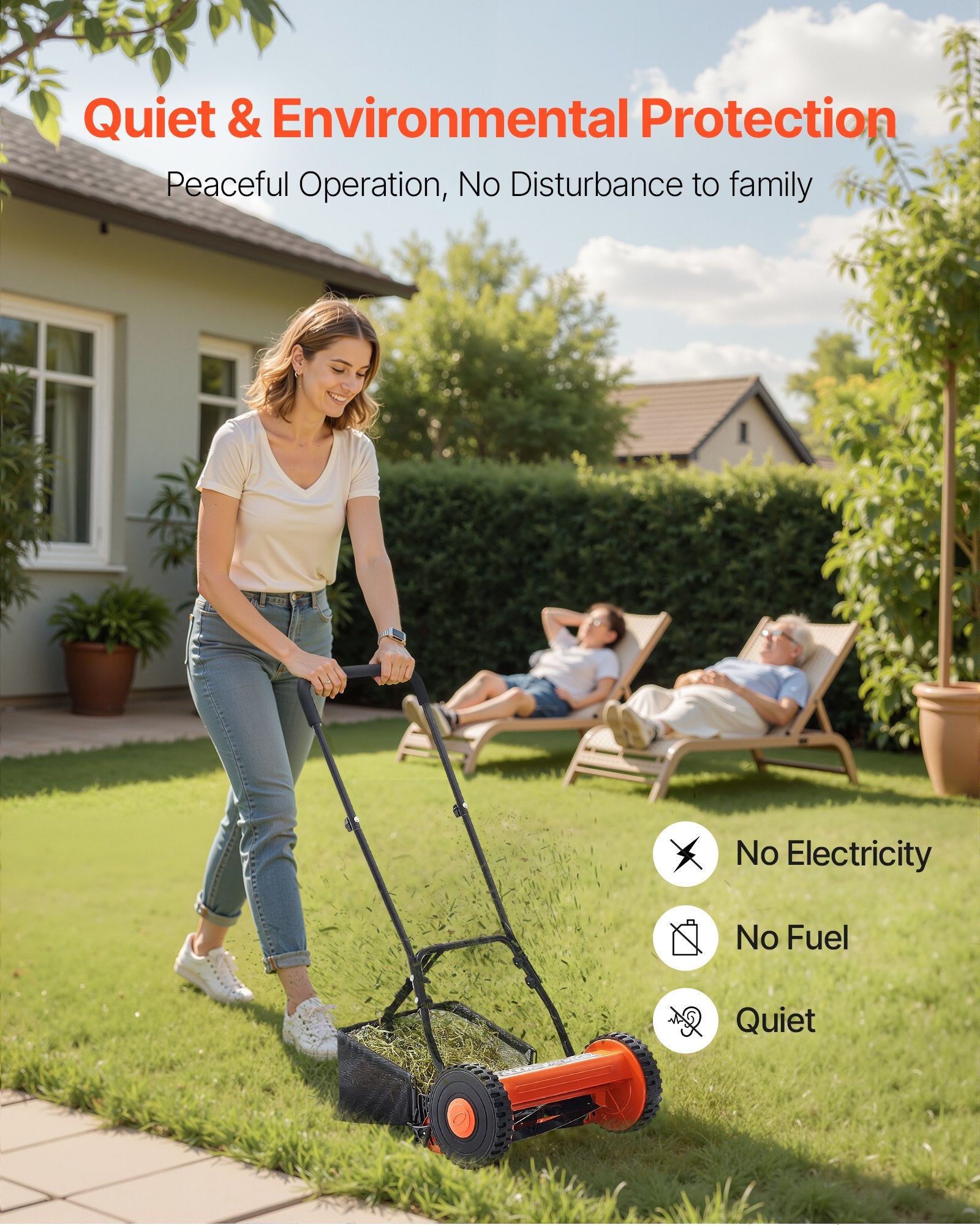 40cm Push Reel Lawn Mower 5-Blade Adjustable Height Grass Catcher 2-Wheel - Image 6