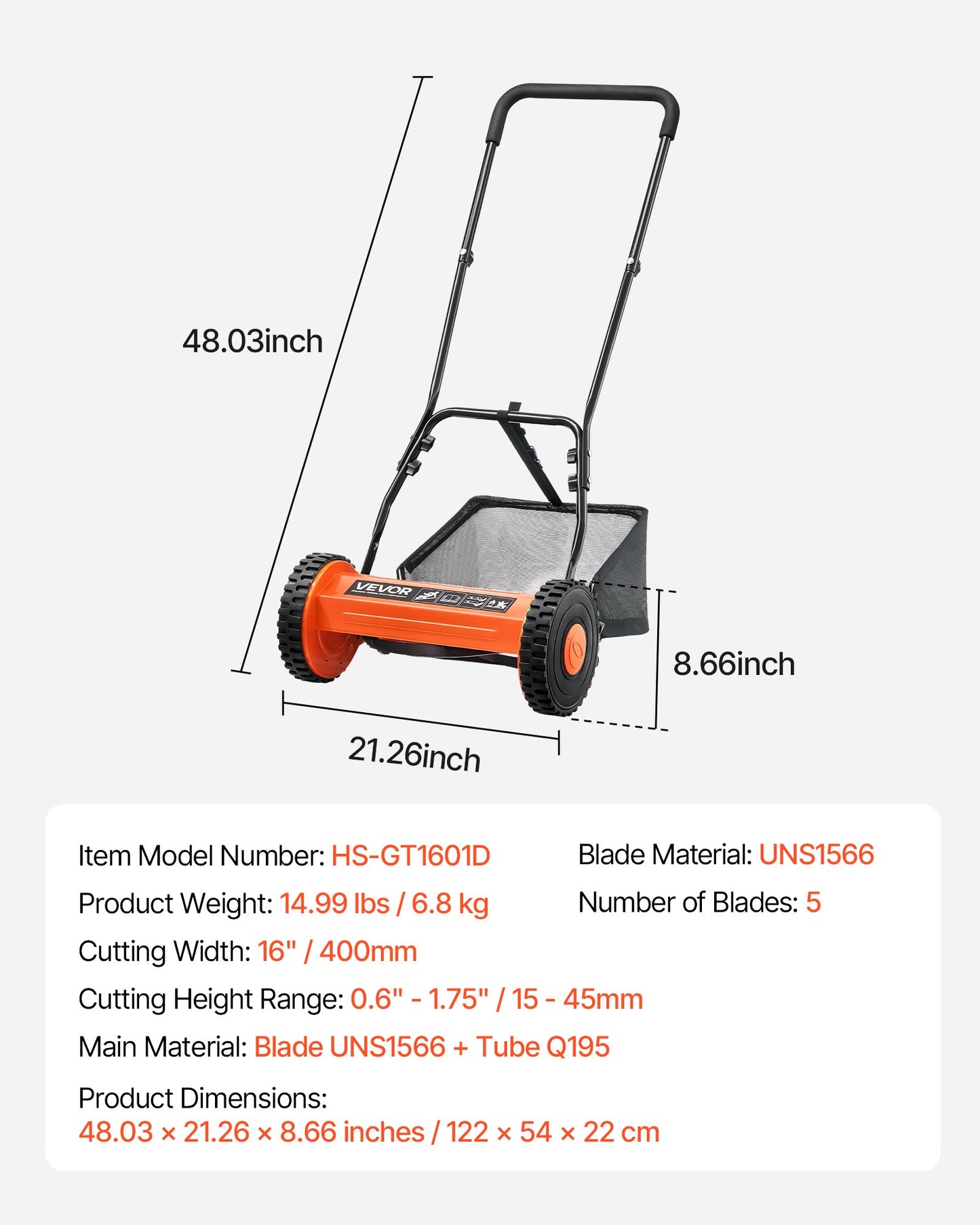 40cm Push Reel Lawn Mower 5-Blade Adjustable Height Grass Catcher 2-Wheel - Image 7