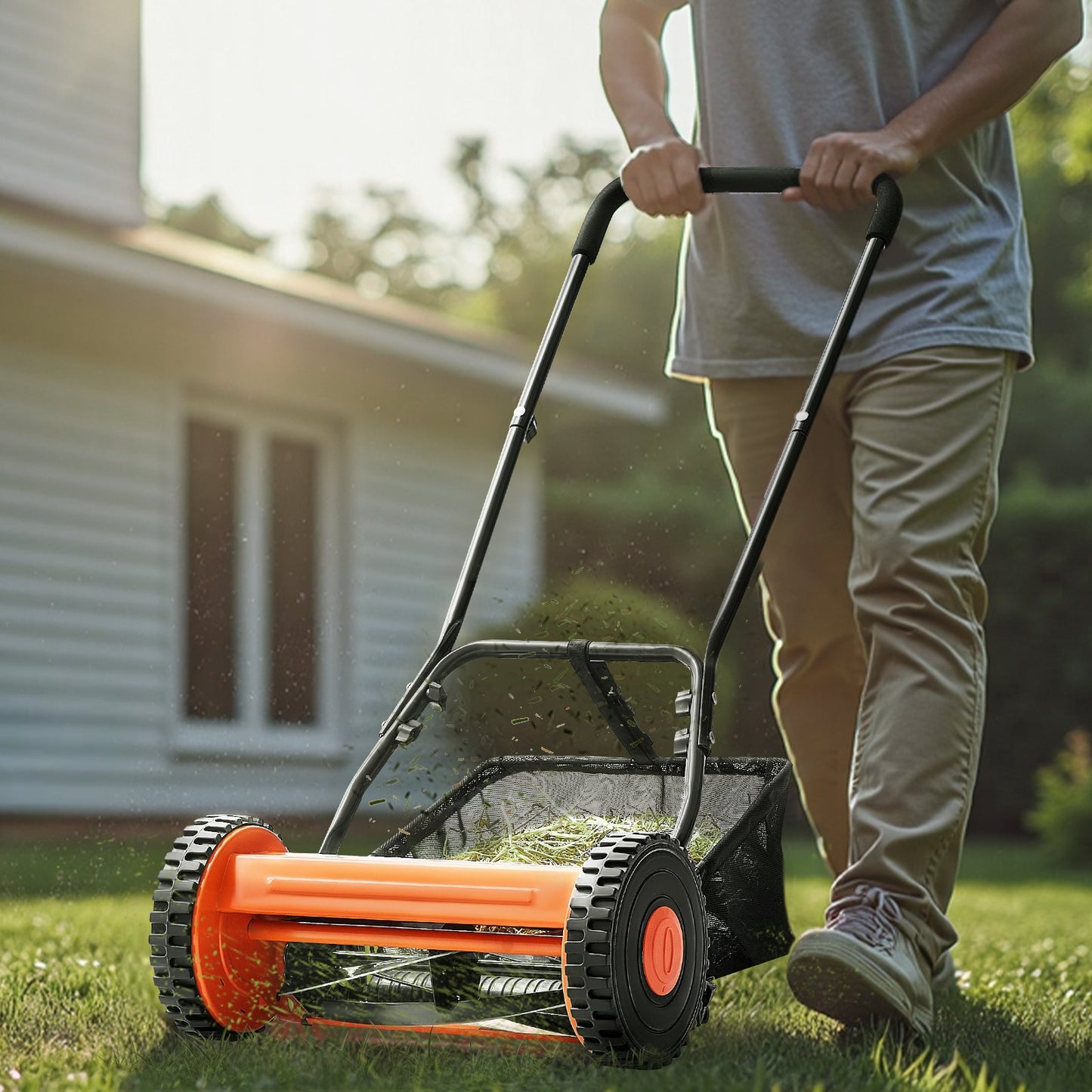 40cm Push Reel Lawn Mower 5-Blade Adjustable Height Grass Catcher 2-Wheel - Image 8