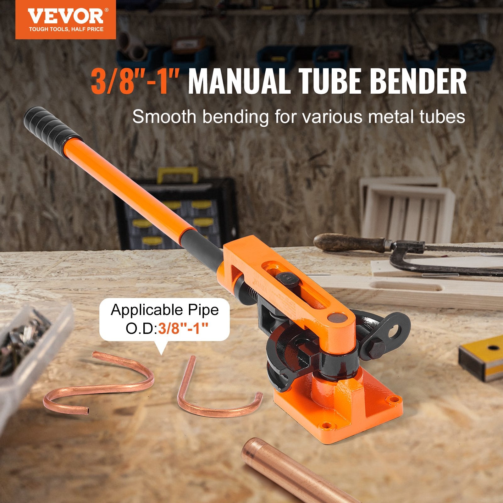 Pipe Tube Bender, 3/8" to 1" OD Manual Pipe Tube Bender with 7 Bending Dies, 180° Copper Aluminum Pipes Bending Tools for HVAC Air Conditioning Refrigerator Auto Repair - Image 2