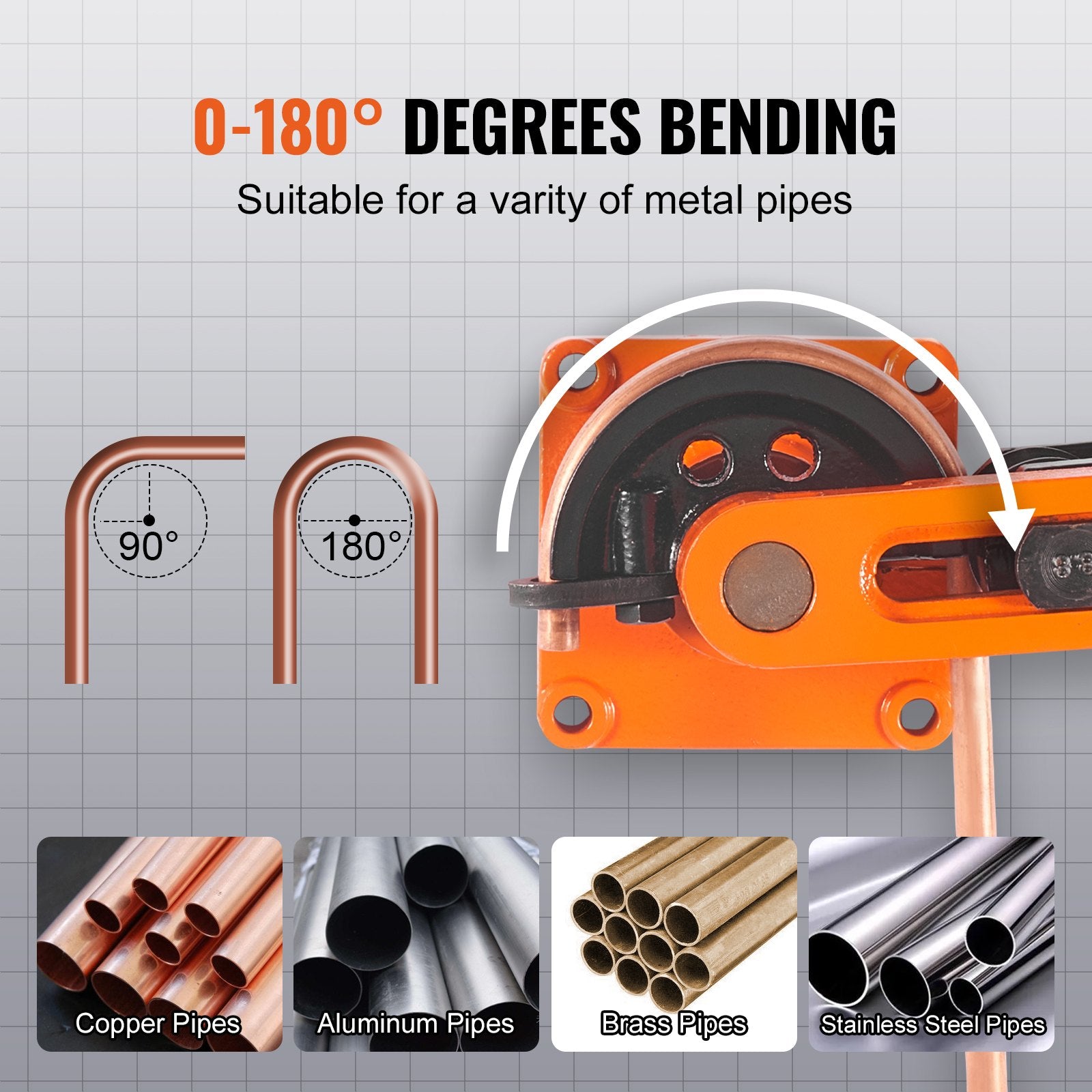 Pipe Tube Bender, 3/8" to 1" OD Manual Pipe Tube Bender with 7 Bending Dies, 180° Copper Aluminum Pipes Bending Tools for HVAC Air Conditioning Refrigerator Auto Repair - Image 3