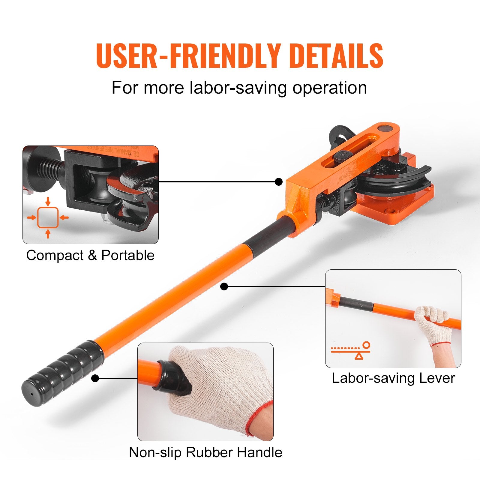 Pipe Tube Bender, 3/8" to 1" OD Manual Pipe Tube Bender with 7 Bending Dies, 180° Copper Aluminum Pipes Bending Tools for HVAC Air Conditioning Refrigerator Auto Repair - Image 6