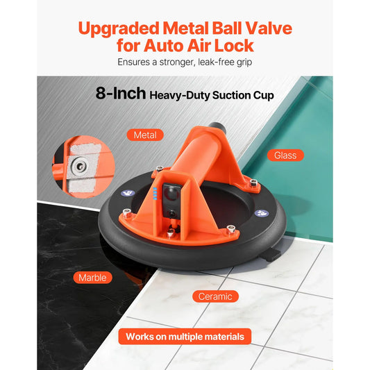 Vacuum Suction Cup, 203 mm Vacuum Glass Lifter with ABS Handle, 180 kg Max Lifting Capacity Tile Suction Cup Tool with Carrying Case for Lifting Large Tile, Granite, Drywall, Windows (1-Pack) - Image 2