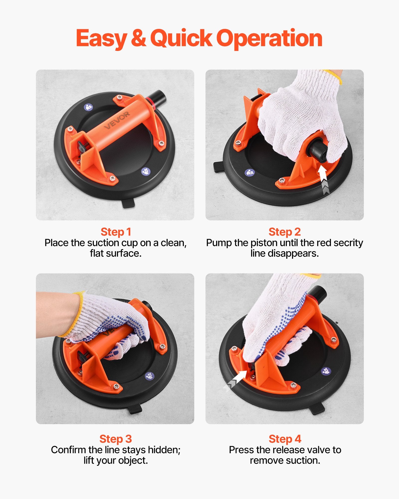Vacuum Suction Cup, 203 mm Vacuum Glass Lifter with ABS Handle, 180 kg Max Lifting Capacity Tile Suction Cup Tool with Carrying Case for Lifting Large Tile, Granite, Drywall, Windows (1-Pack) - Image 4