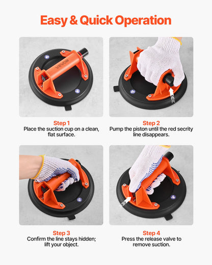 Vacuum Suction Cup, 203 mm Vacuum Glass Lifter with ABS Handle, 180 kg Max Lifting Capacity Tile Suction Cup Tool with Carrying Case for Lifting Large Tile, Granite, Drywall, Windows (1-Pack) - Image 4