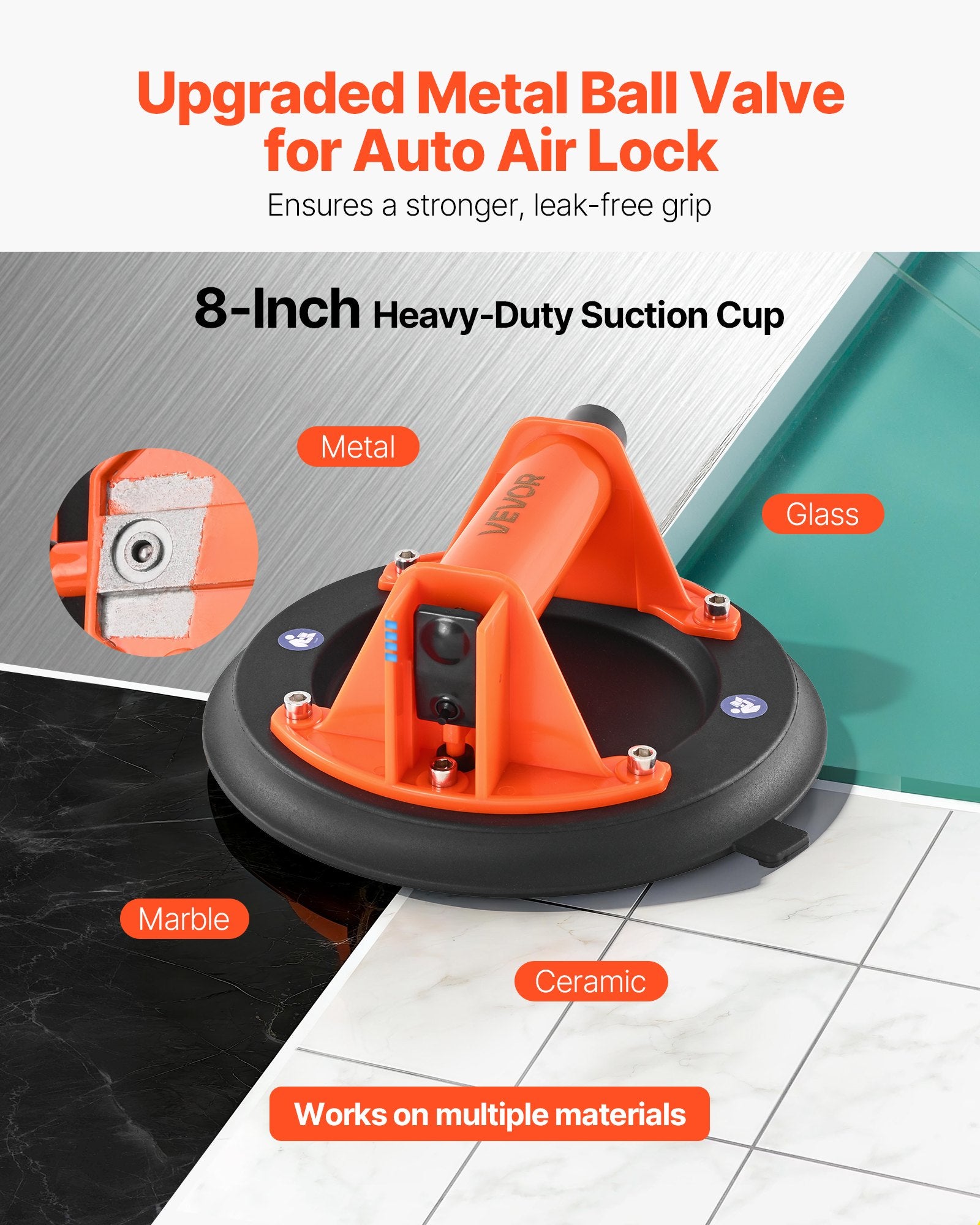 Vacuum Suction Cup, 203 mm Vacuum Glass Lifter with ABS Handle, 180 kg Max Lifting Capacity Tile Suction Cup Tool with Carrying Case for Lifting Large Tile, Granite, Drywall, Windows (2-Pack) - Image 2