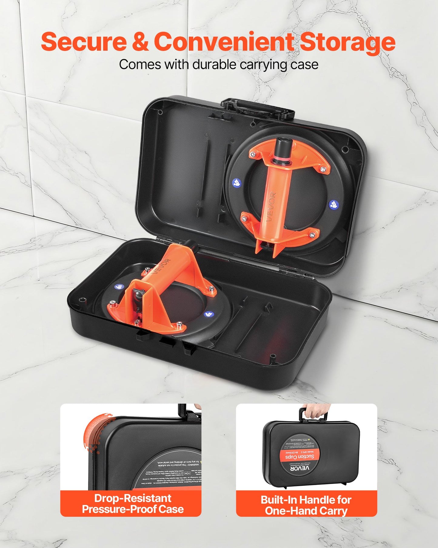 Vacuum Suction Cup, 203 mm Vacuum Glass Lifter with ABS Handle, 180 kg Max Lifting Capacity Tile Suction Cup Tool with Carrying Case for Lifting Large Tile, Granite, Drywall, Windows (2-Pack) - Image 6
