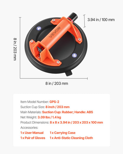 Vacuum Suction Cup, 203 mm Vacuum Glass Lifter with ABS Handle, 180 kg Max Lifting Capacity Tile Suction Cup Tool with Carrying Case for Lifting Large Tile, Granite, Drywall, Windows (2-Pack) - Image 7