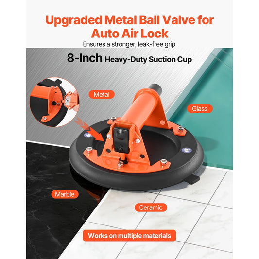 Vacuum Suction Cup, 203 mm Vacuum Glass Lifter with Metal Handle, 195 kg Max Lifting Capacity Tile Suction Cup Tool with Carrying Case for Lifting Large Tile, Granite, Drywall, Windows (2-Pack) - Image 2