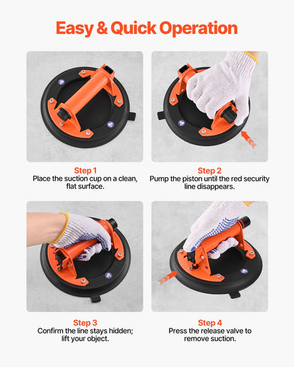 Vacuum Suction Cup, 203 mm Vacuum Glass Lifter with Metal Handle, 195 kg Max Lifting Capacity Tile Suction Cup Tool with Carrying Case for Lifting Large Tile, Granite, Drywall, Windows (2-Pack) - Image 4