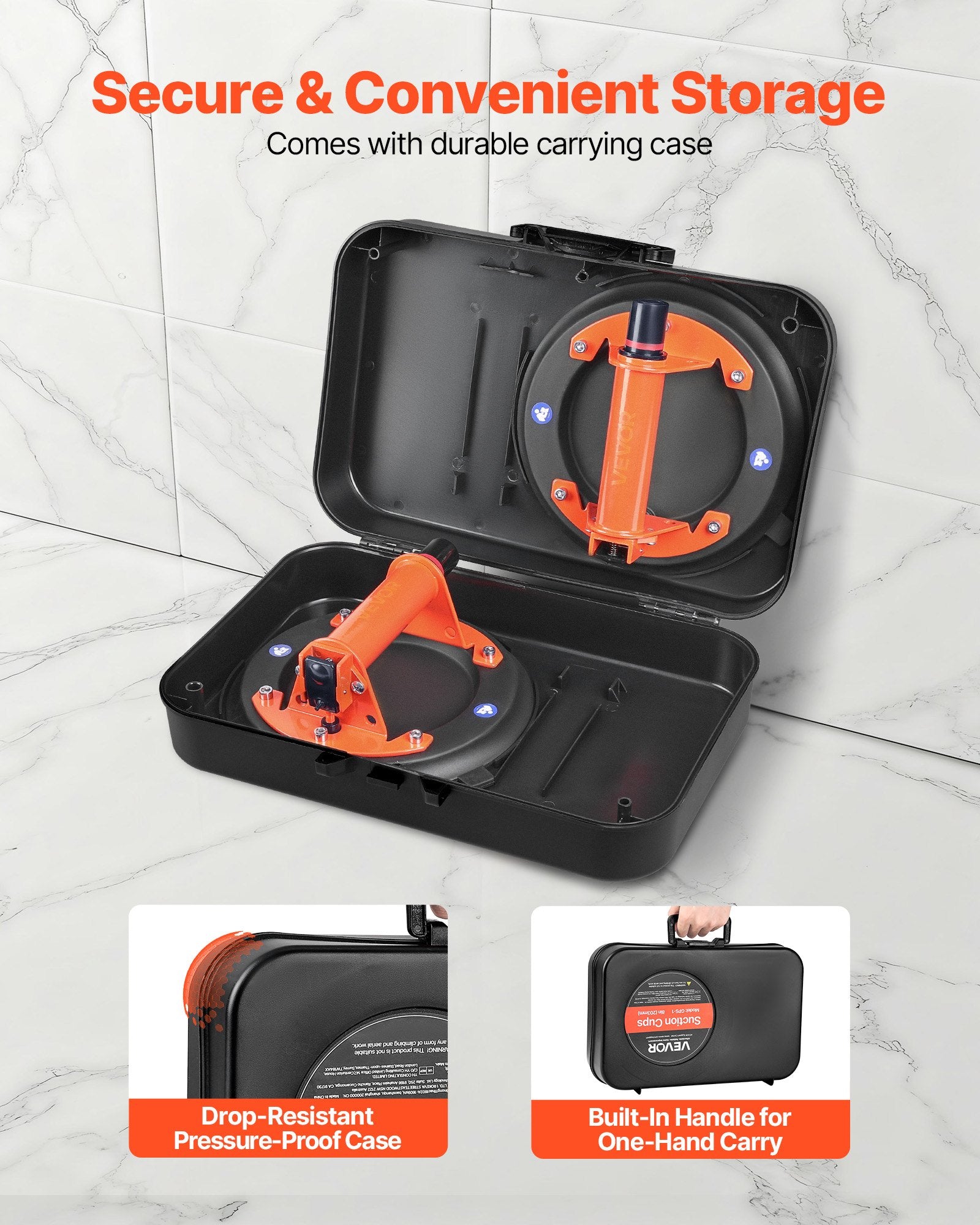 Vacuum Suction Cup, 203 mm Vacuum Glass Lifter with Metal Handle, 195 kg Max Lifting Capacity Tile Suction Cup Tool with Carrying Case for Lifting Large Tile, Granite, Drywall, Windows (2-Pack) - Image 6
