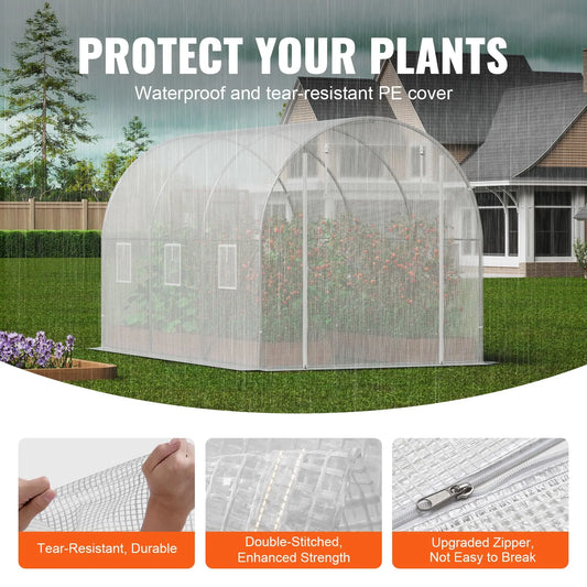 Walk-in Tunnel Greenhouse 9.58x6.43x6.23ft Galvanized Frame PE Cover White - Image 3