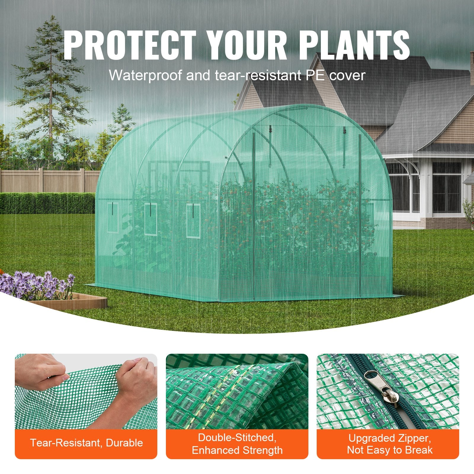 Walk-in Tunnel Greenhouse 11.32x6.4x6.3ft Galvanized Frame PE Cover Green - Image 3