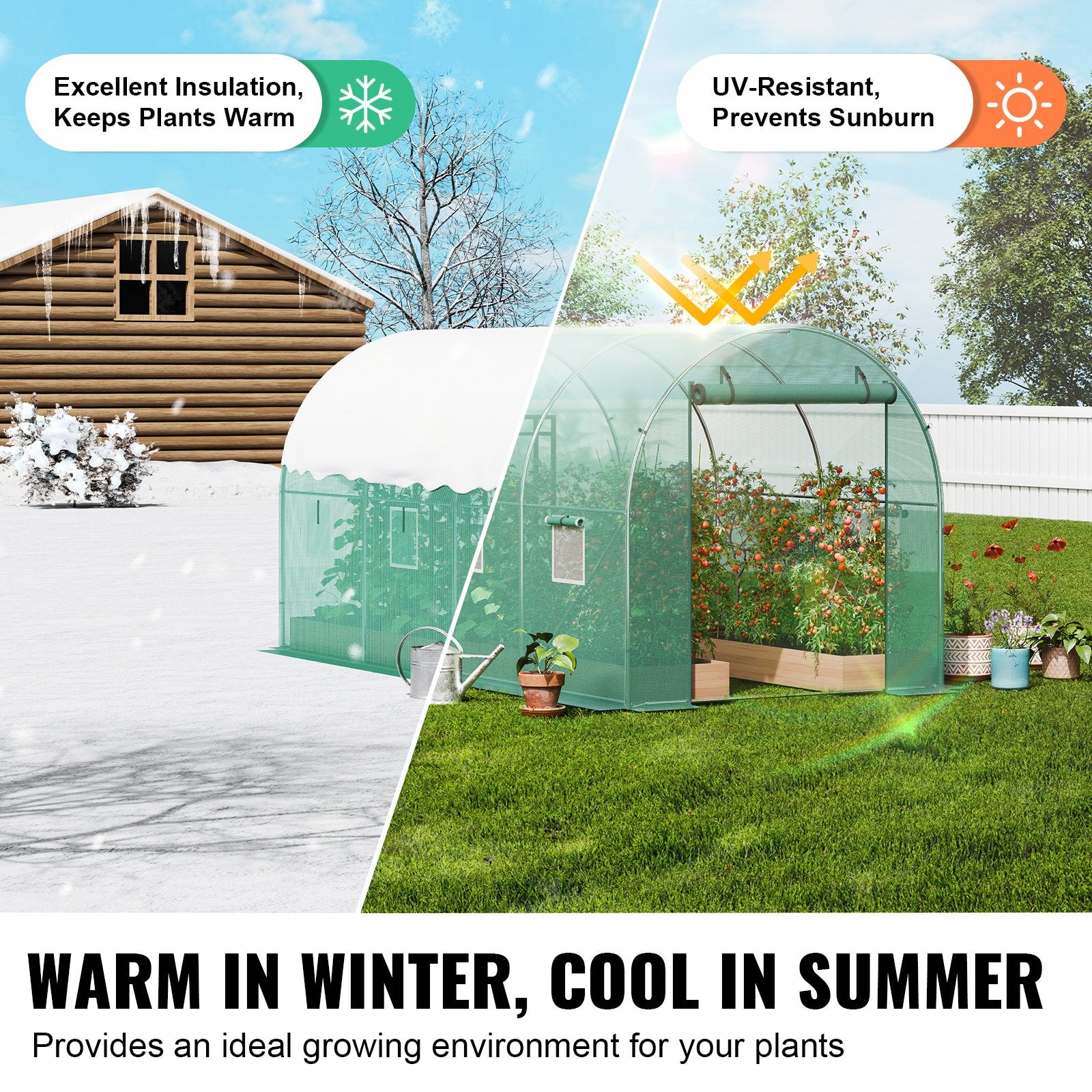Walk-in Tunnel Greenhouse 11.32x6.4x6.3ft Galvanized Frame PE Cover Green - Image 4