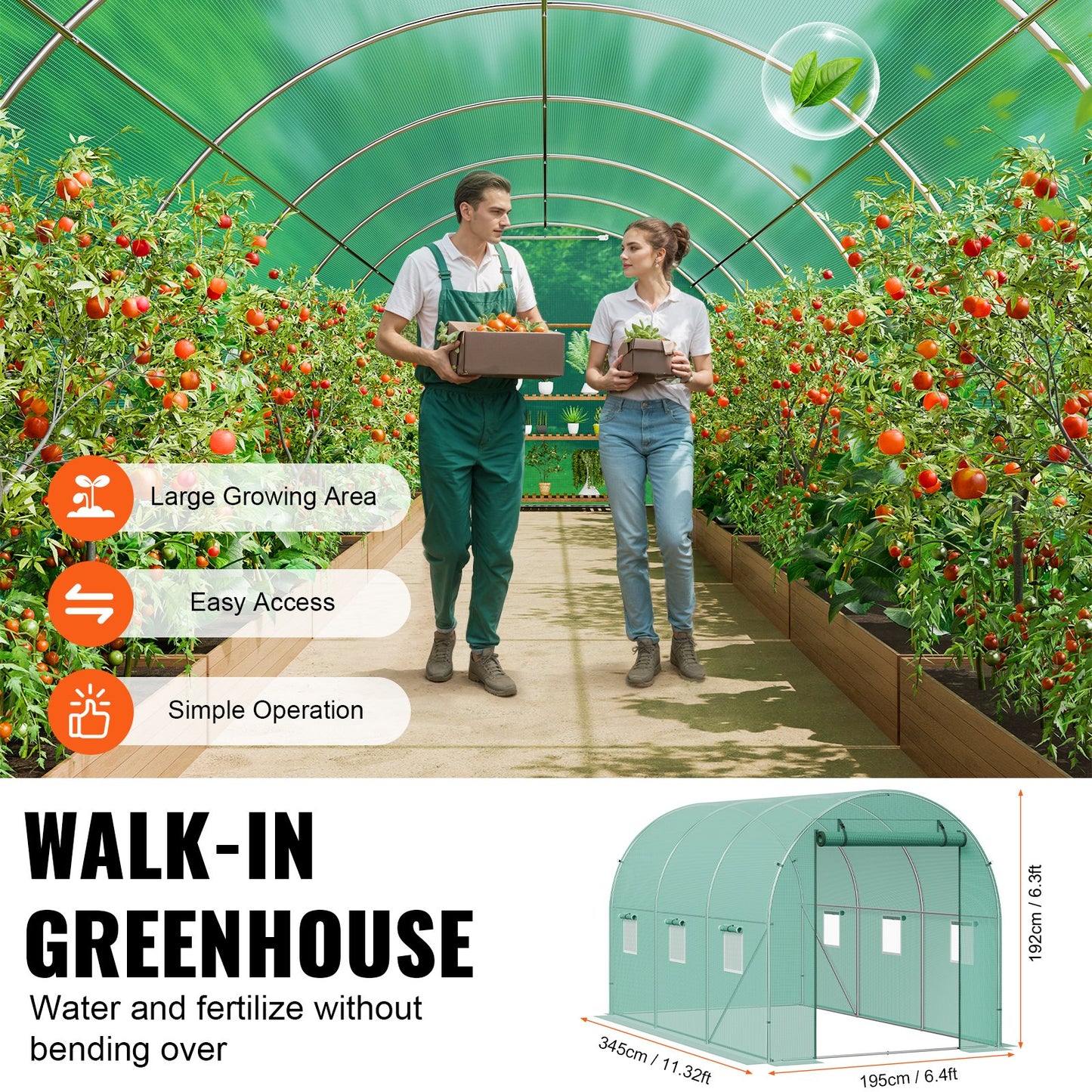 Walk-in Tunnel Greenhouse 11.32x6.4x6.3ft Galvanized Frame PE Cover Green - Image 5