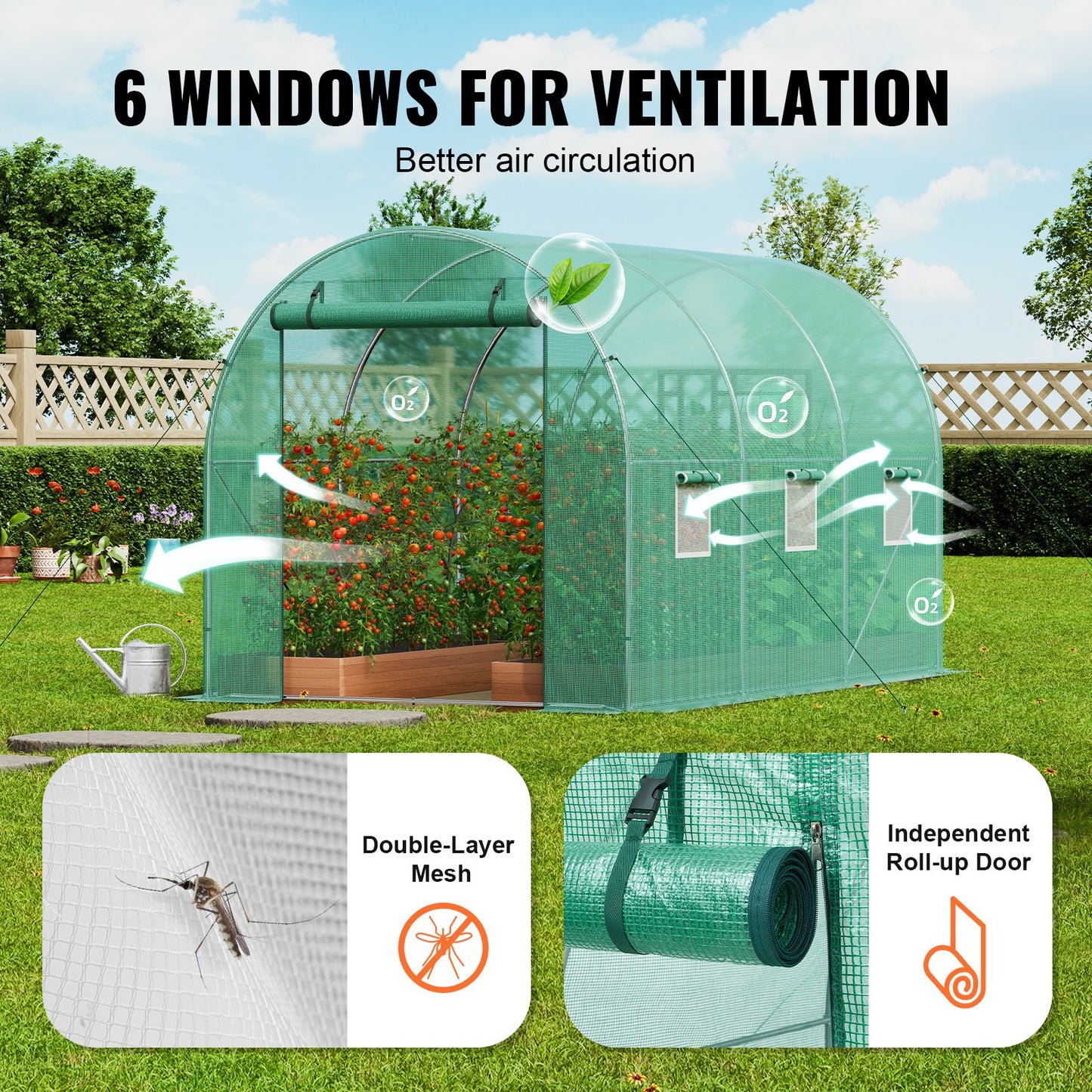 Walk-in Tunnel Greenhouse 11.32x6.4x6.3ft Galvanized Frame PE Cover Green - Image 6