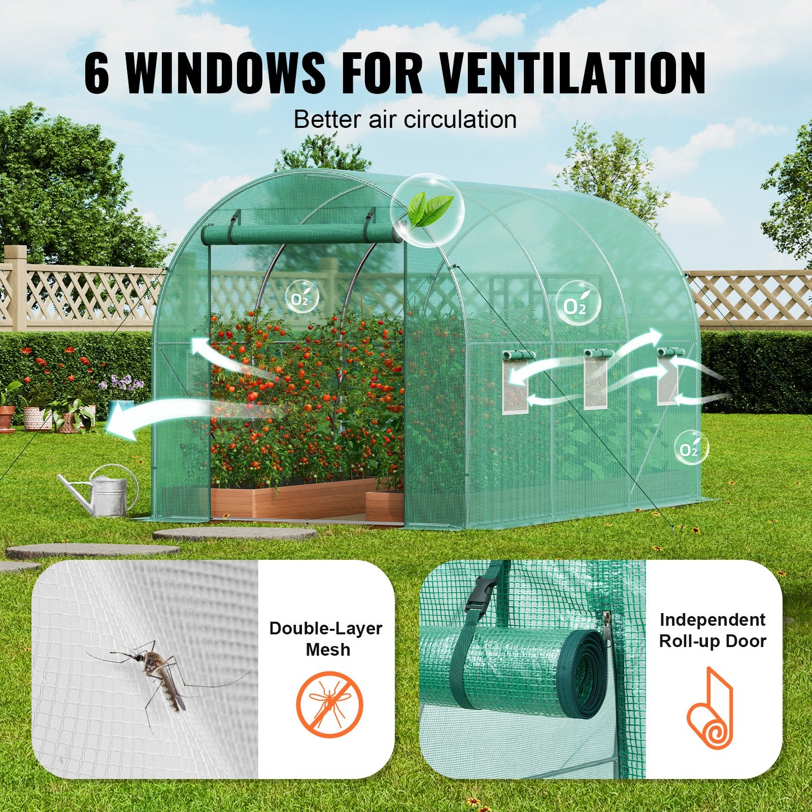 Walk-in Tunnel Greenhouse 11.32x6.4x6.3ft Galvanized Frame PE Cover Green - Image 6