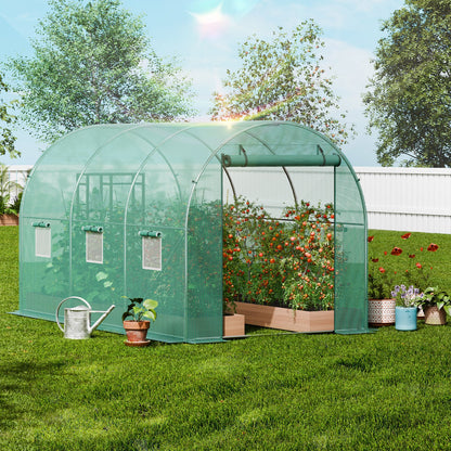 Walk-in Tunnel Greenhouse 11.32x6.4x6.3ft Galvanized Frame PE Cover Green - Image 8