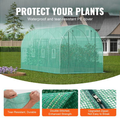 Walk-in Tunnel Greenhouse 14.6x6.36x6.3ft Galvanized Frame PE Cover Green - Image 3