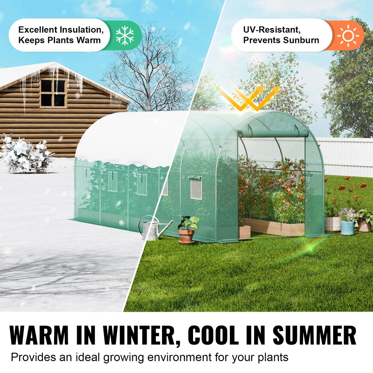 Walk-in Tunnel Greenhouse 14.6x6.36x6.3ft Galvanized Frame PE Cover Green - Image 4