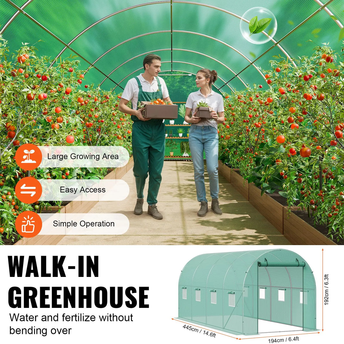 Walk-in Tunnel Greenhouse 14.6x6.36x6.3ft Galvanized Frame PE Cover Green - Image 5