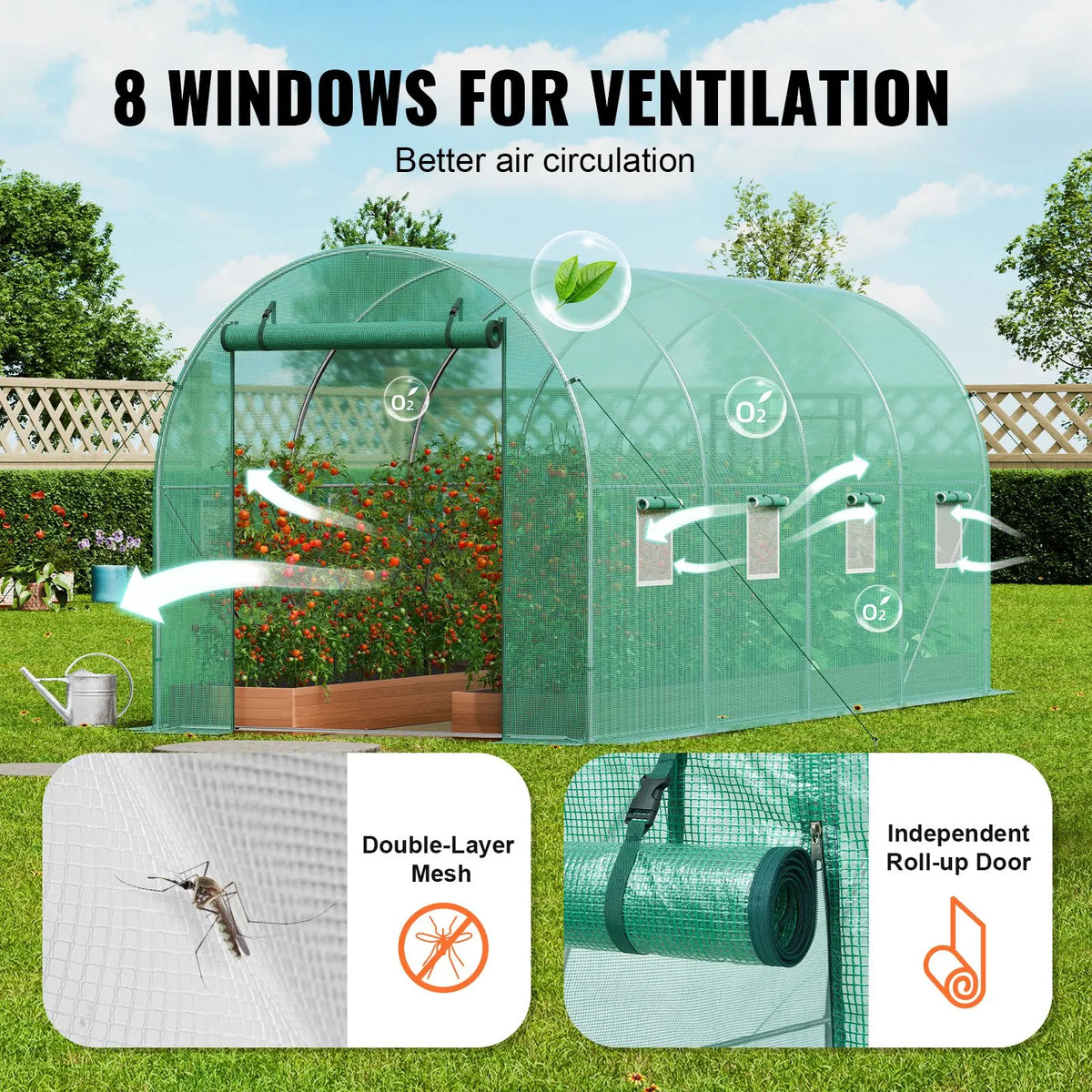 Walk-in Tunnel Greenhouse 14.6x6.36x6.3ft Galvanized Frame PE Cover Green - Image 6