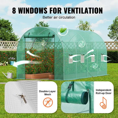 Walk-in Tunnel Greenhouse 14.6x6.36x6.3ft Galvanized Frame PE Cover Green - Image 6