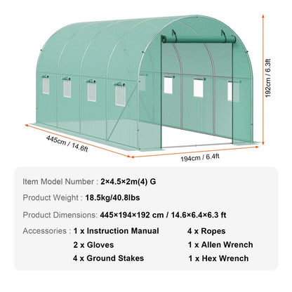 Walk-in Tunnel Greenhouse 14.6x6.36x6.3ft Galvanized Frame PE Cover Green - Image 7