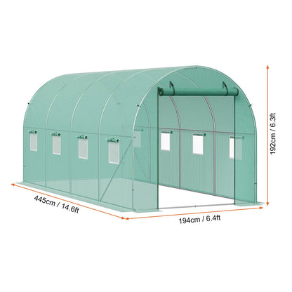 Walk-in Tunnel Greenhouse 14.6x6.36x6.3ft Galvanized Frame PE Cover Green - Image 8