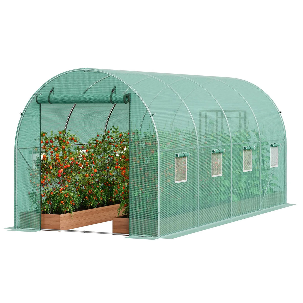 Walk-in Tunnel Greenhouse 14.6x6.36x6.3ft Galvanized Frame PE Cover Green - Image 9
