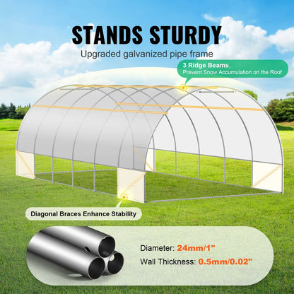 Walk-in Tunnel Greenhouse, 19.4x9.7x6.5 ft Hoop House Greenhouse Tunnel, Plant Hot House with Galvanized Steel Frame, White PE Cover, Roll-up Zipper Door and 12 Windows for Outdoor - Image 2