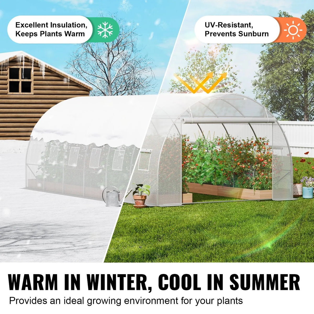 Walk-in Tunnel Greenhouse, 19.4x9.7x6.5 ft Hoop House Greenhouse Tunnel, Plant Hot House with Galvanized Steel Frame, White PE Cover, Roll-up Zipper Door and 12 Windows for Outdoor - Image 4