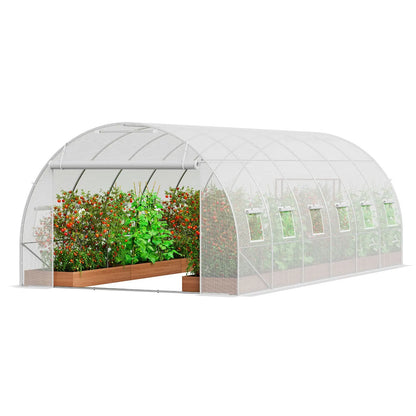 Walk-in Tunnel Greenhouse, 19.4x9.7x6.5 ft Hoop House Greenhouse Tunnel, Plant Hot House with Galvanized Steel Frame, White PE Cover, Roll-up Zipper Door and 12 Windows for Outdoor - Image 9